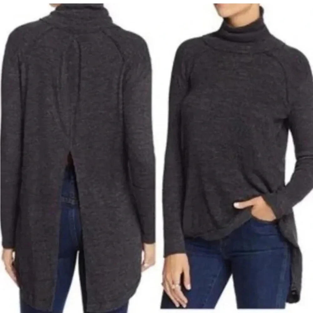 Free People Split Back Turtleneck black charcoal size M